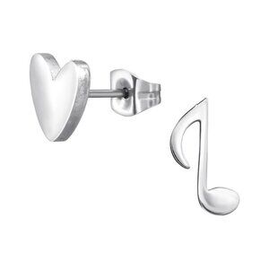 Stainless Steel Heart & Music Note Ear Studs